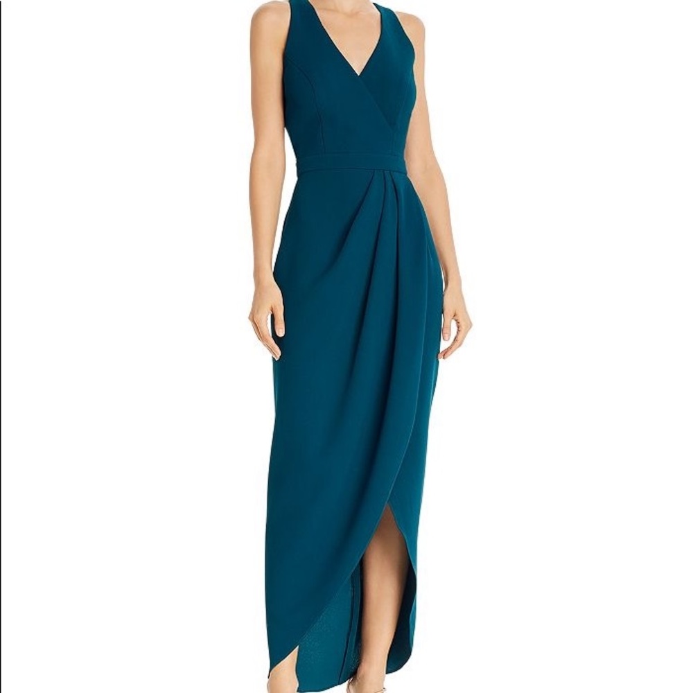Aqua Teal High-Low V-Neck Evening Dress